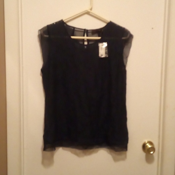 The Limited Tops - NWT - The Limited Blue Sheer Floral Lace Over Layer Cover Shirt - Size Large